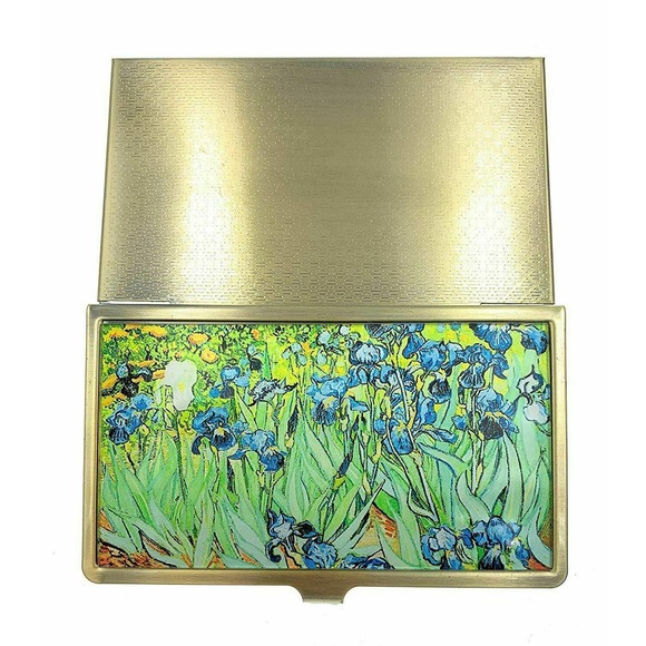 Irises Business Card Holder, Vincent Van Gogh Brass & Glass Case, Gift Boxed - Picture 3 of 6